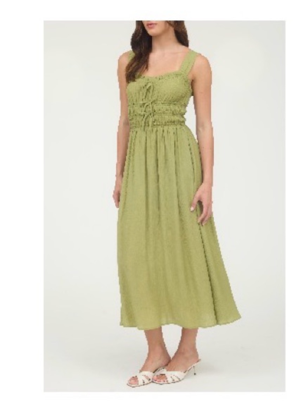 Blu Pepper Olive Green Smocked Midi Dress